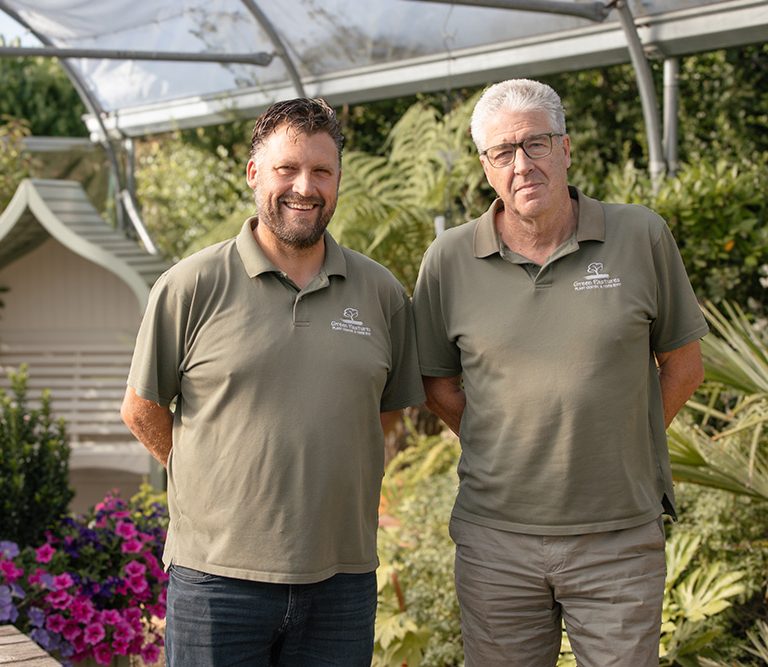 Green Pastures co-owners James Debbage and Karl Sandall together at the farm shop and garden centre in Norfolk